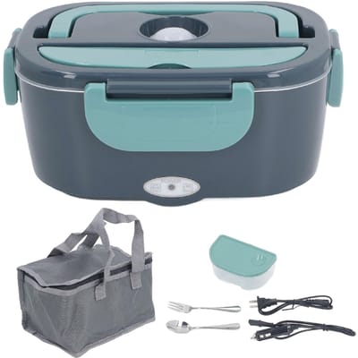 Boîte à déjeuner électrique Acier inoxydable Température constante 1.5L avec cuillère fourchette Sac isotherme Chauffant L(for 6.5-9kg) gray