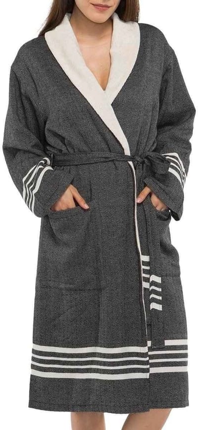 Gevoerde Hamam Badjas Krem Sultan Black - XS - Hotelkwaliteit - Sjaalkraag - Luxe badjas - Badstof - Sauna Badjas - Ochtendjas - Badmantel