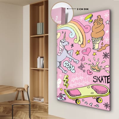 Canvas schilderij eenhoorn - Unicorn - Design - Roze - Regenboog - IJs - Canvas doek kids - Decoratie voor kinderkamers - Wanddecoratie - 90x140 cm