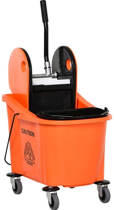 Schoonmaakkar - Schoonmaakwagen - 36L Dweilwagen - Mobiele Dweil Emmer - Schoonmaakemmer - met 4 Wielen - met Wringer en Steel - Oranje