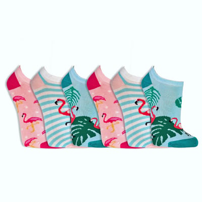 Dames sneakersokken | no show sokken | enkelsokken | 6 paar | thema: flamingo | hoogwaardig katoen