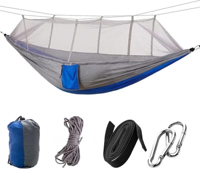 Hangmat voor 2 personen - Kampeerhangmat tuin - Ontspannen buiten - Sterke parachute stof - Draagbaar opvouwbaar - Grijs