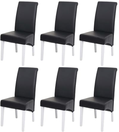Set van 6 eetkamerstoelen Keukenstoel Stoel M37 ~ leer, zwart, witte poten