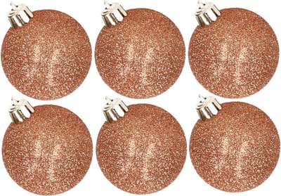 6x stuks kunststof glitter kerstballen koper 8 cm - Onbreekbare plastic kerstballen