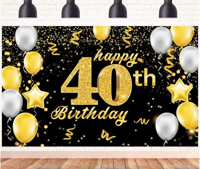 Happy 40e Verjaardag Banner voor Mannen en Vrouwen, Feestdecoratie voor Buiten, Foto Achtergrond en Poster voor Verjaardagsfeestjes