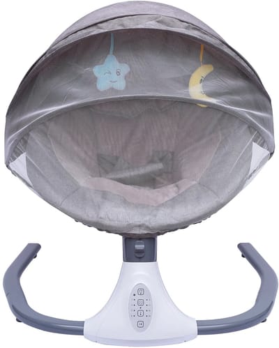Elektrisch Babyschommelwieg - Wipstoel - Schommelstoel - Voor Pasgeborenen en Peuters - Draagbare Wieg met Bluetooth Muziek, Afstandsbediening en 4 Snelheidsinstellingen - Grijs