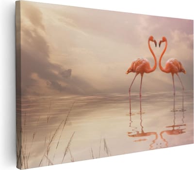 Artaza Canvas Schilderij Vogels - 30x20 cm - Klein - Wanddecoratie Flamingo - Muurdecoratie Dieren - Schilderijen Op Canvas Water