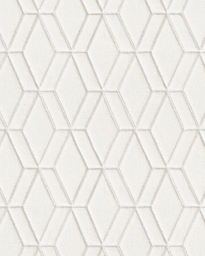 Grafisch behang Profhome DE120061-DI vliesbehang hardvinyl warmdruk in reliëf gestempeld met ruitvormig patroon glimmend wit zilver 5,33 m2