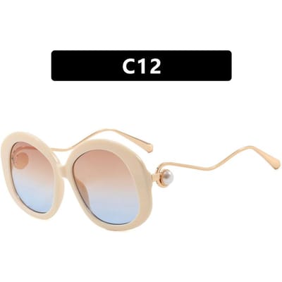 Lunettes de Soleil Rondes Surdimensionnées Vintage Y2K UV400 Punk Marque de Luxe Designer Jambes Ondulées en Métal Perle pour Femmes Hommes