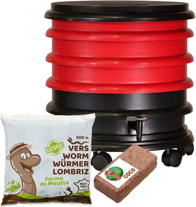 Wormenbak Compostbak - Voedselresten Verwerker - Organisch Afval Verwerken - Drie Laags Systeem - 47x47x49 cm - Rood