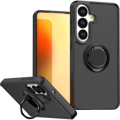 Casemania Hoesje Geschikt voor Samsung Galaxy S26 - Zwart - Ring Stand Matte Armour Back Cover - Kickstand Backcover Telefoonhoes