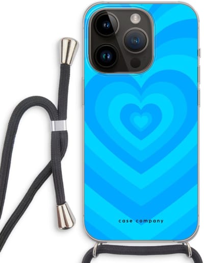 Case Company® - Hoesje met koord geschikt voor iPhone 14 Pro hoesje met Koord - Hart Blauw - Telefoonhoesje met Zwart Koord - Bescherming aan alle Kanten en Over de Schermrand