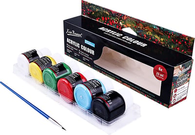 Acrylverf - set van 6 verschillende kleuren - 25ml per potje - Wit, Geel, Groen, Blauw, Rood en Zwart