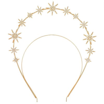 Dailygoods- Hoofdband dubbele laag - Stervormige strass - Reisvriendelijk - Anti-buigbaar frame - Veilig voor huid - 14,5 cm breed - Kroon