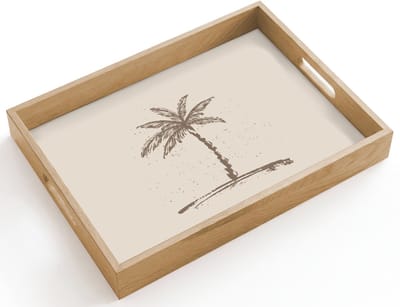 Dienblad hout 40x30 cm - Schootdienblad - Palmboom - Bruin - Beige - Tropisch - Borrelplank rechthoek - Plateau dienbladen