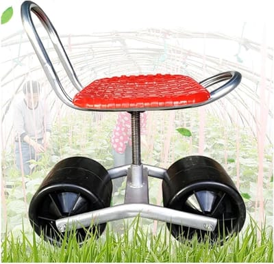 Tuinwagen op wielen - Werkstoel planten - Comfortabel tuinieren - In hoogte verstelbaar - Max 150kg draaglast - Rood
