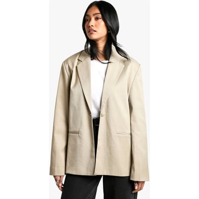 boohoo Dames Op maat gemaakte oversized blazer met enkelrijige knoopsluiting | Steen | Maat: 36