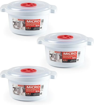 Plastic Forte Magnetronschaal - 3x - deksel/ventiel - 500 ml - wit - kunststof - BPA vrij