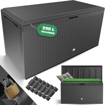 Opbergbox 290 Liter met Wielen - Tuinkist in Rotanlook - Weerbestendige Kussenbox