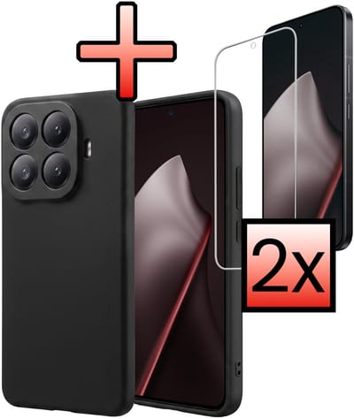 Hoesje - Met 2x Screenprotector - Geschikt voor Xiaomi 15T Pro - Sterk & Shockproof - Back Cover - Siliconen Case - Telefoon Hoes - Zwart