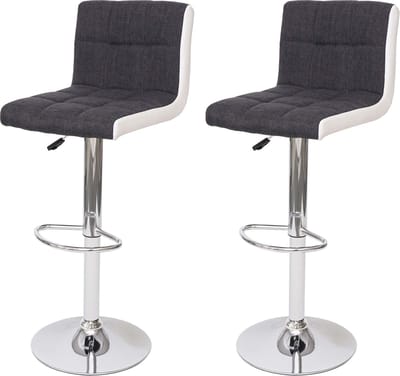Set van 2 barkrukken MCW-G87, barkruk barstoel, in hoogte verstelbaar ~ stof/textiel donkergrijs + kunstleer wit, voet chroom
