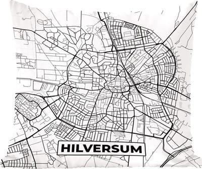 Sierkussens - Kussentjes Woonkamer - 60x60 cm - Kaart - Hilversum - Zwart - Wit