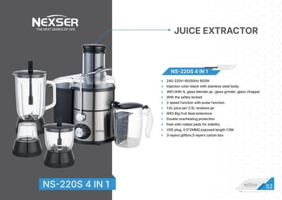4-in-1 Juicer Machine 900 W met RVS Blades en Brede Vulschacht – Elektrische Juicer voor Groenten en Fruit, 3,5 L