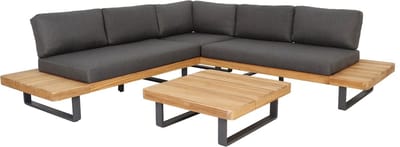 Manhattan hoek loungeset 3 delig aluminium teak