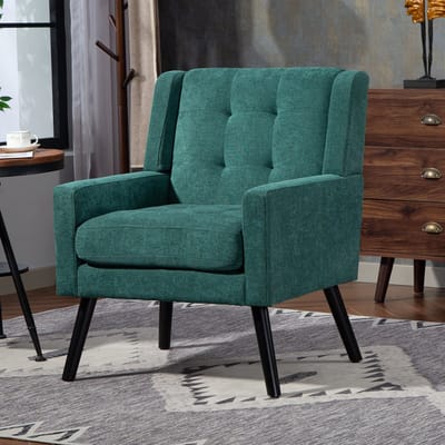 Gestoffeerde Fauteuil - massief houten poten en rugleuning, comfortabele tv-stoel, draagvermogen 130 kg, Scandinavisch design - Groen