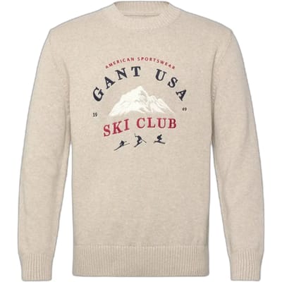 Gant Trui Embroidered Graphic Ski Club Crew Neck Seed Melange / male