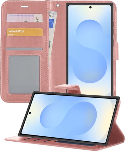 Hoesje - Geschikt voor Samsung Galaxy S25 Ultra - Luxe Bookcase - Walletcase Hoes - Portemonnee - Cover - Telefoonhoes - Rosé goud