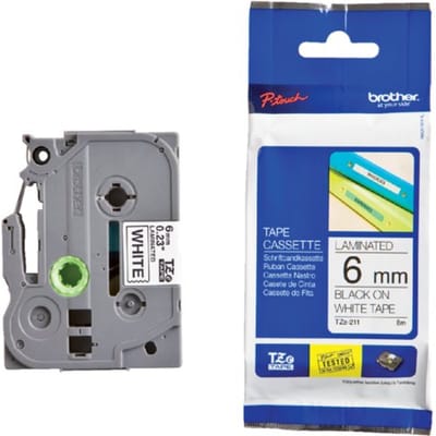 Labeltape Brother P-touch TZe-211 standaard 6mm zwart op wit
