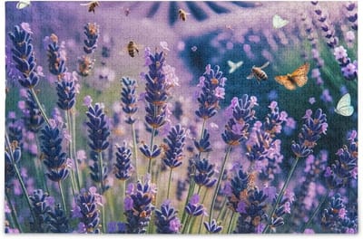 Legpuzzel Veld met Vlinders - Puzzelspel Volwassenen - Gezinsactiviteit Ontspanning - Nauwkeurig Gesneden Stukken - 1000 Stukjes 75x50cm - Lavendel