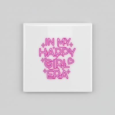 In My Happy Girl Era Quote Tegel 15x15 cm – Trendy Positieve Keramische Decoratieve Tegel voor Woondecoratie