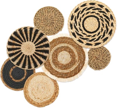 7 stuks wandmanden, bohemian, handgemaakt, wanddecoratie, van rotan, rond, rotan, wanddecoratie, placemats voor slaapkamer, eetkamer, kantoor