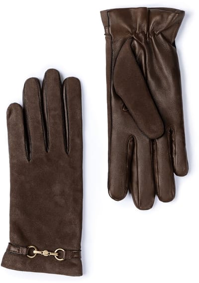 Isabel Bernard Honoré Marcelia dark brown goatskin suéde leather gloves IB67001-131-6.5 - Bruin
