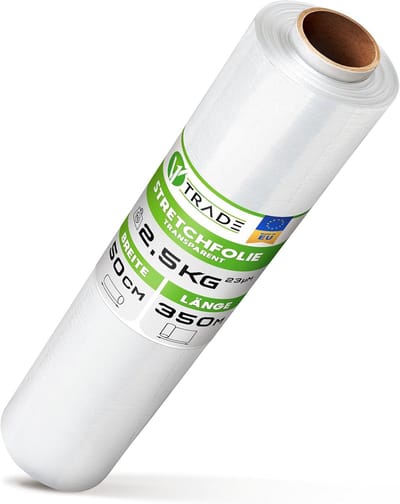 V1 Trade Transparante Stretchfolie 350 m x 50 cm – Handwikkelfolie op Rol – Verpakkingsfolie voor Verhuizen & Meubels