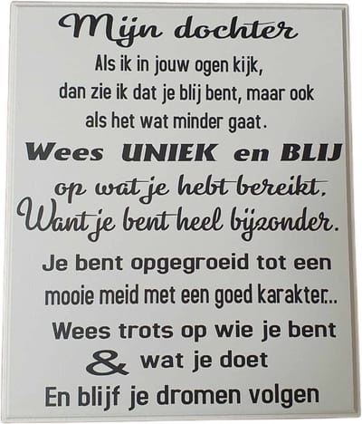 Tekstbord - spreukenbord - quote - dochter - opkikker
