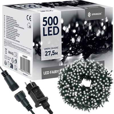 Springos Kerstverlichting | 27,5 m | 500 LED | Koud Wit | 8 Lichtfuncties