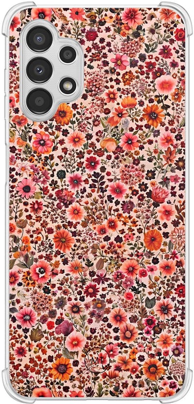 Hoesje (shockproof) geschikt voor Samsung Galaxy A13 4G - Vintage floral - Extra sterke case - TPU/polycarbonaat - Bloemen - Roze, Transparant