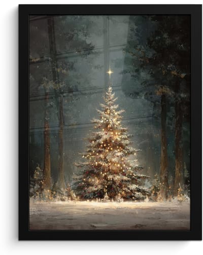 Poster in lijst - Fotolijst 30x40 cm - Posters - Kerstboom - Bos - Sneeuw - meerkleurig - Posterlijst zwart - Decoratie - Wanddecoratie woonkamer - Muurdecoratie slaapkamer - Kerstversiering - Kerstdecoratie voor binnen - Kerstmis