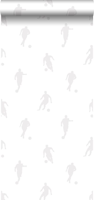 ESTAhome behang voetbalspelers zilver op wit - 53 cm x 10.05 m - 128802