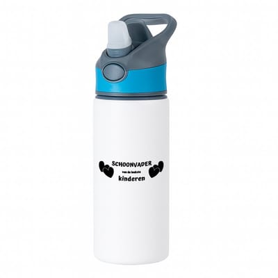 Hacebo® - schoonvader van de leukste kinderen waterfles met rietje blauw - Vader - de leukste schoonvader - vader cadeautjes - vaderdag - verjaardag - geschenk - kado - water fles - 650ML