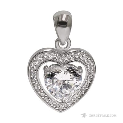 Juwelier Zwartevalk - Zilveren (gerhodineerd) hart hanger met zirkonia - 24.105