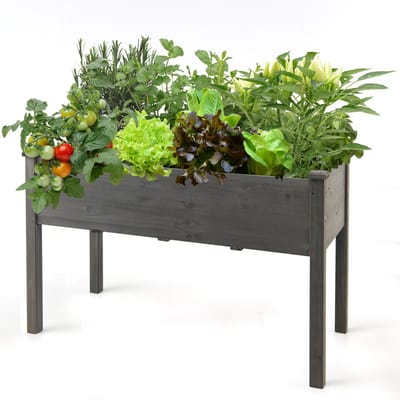COSTWAY Verhoogd bloembed, van hout, grote broeibak, plantenbak, bloembak, kruidenbak, plantenbak, plantenbak voor tuin, balkon, buiten, 125 x 59 x 76 cm (grijs)