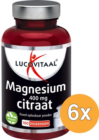 6x Lucovitaal Magnesium 400mg Citraat Poeder (100 doseringen)