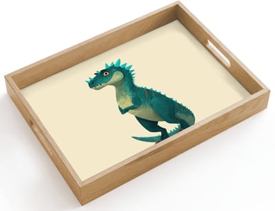 Dienblad hout 40x30 cm - Schootdienblad - Dinosaurus - Turquoise - Stekels - Borrelplank rechthoek - Plateau dienbladen