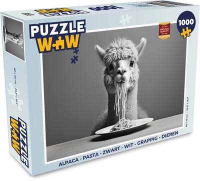 Puzzel Alpaca - Pasta - Zwart - Wit - Grappig - Dieren - Legpuzzel - Puzzel 1000 stukjes volwassenen