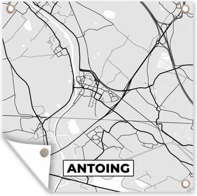Tuin poster Stadskaart – Plattegrond – België – Zwart Wit – Antoing – Kaart - 200x200 cm - Tuindoek
