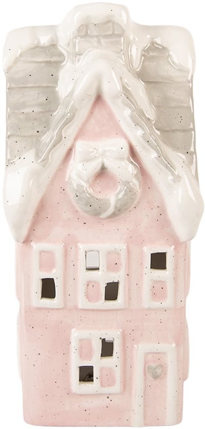 Clayre & Eef Decoratie Huis met LED Huis 11x10x24 cm Roze Keramiek